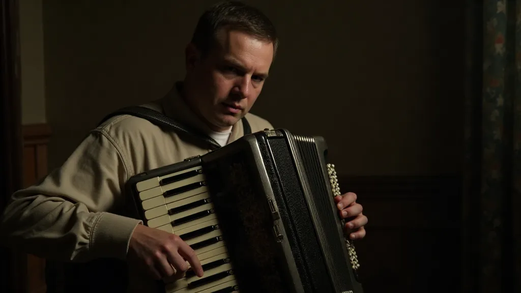 Vintage photograph of a man playing accordion