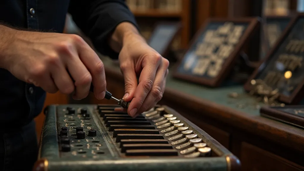 Accordion reed being adjusted by a craftsman