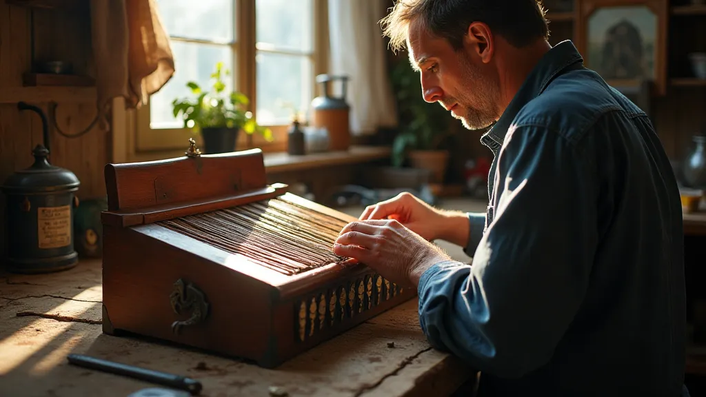 Artisan restoring the reeds of an antique accordion