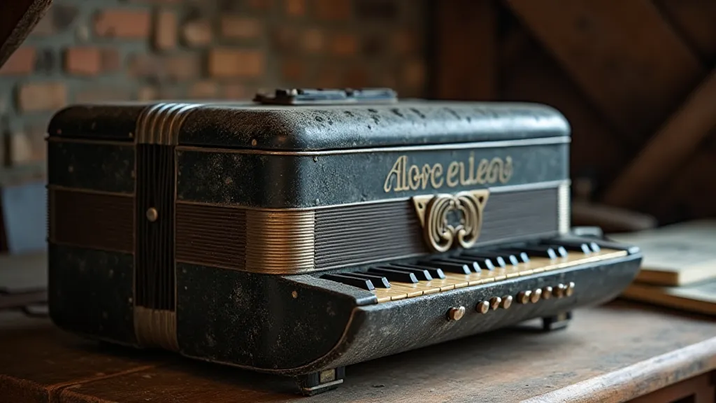 Antique accordion in an attic