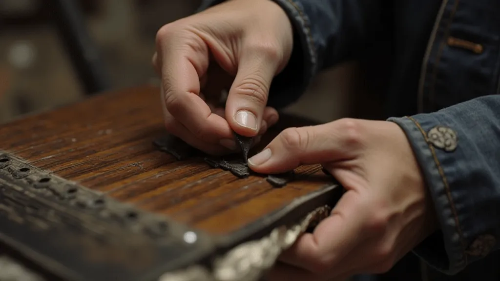 Restorer cleaning antique accordion reeds