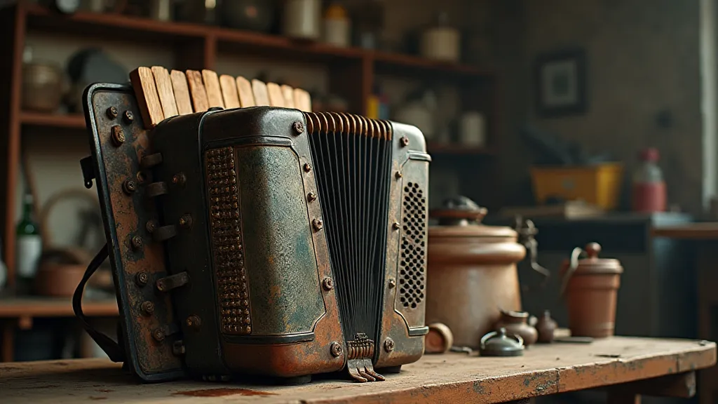 Vintage accordion in a workshop setting